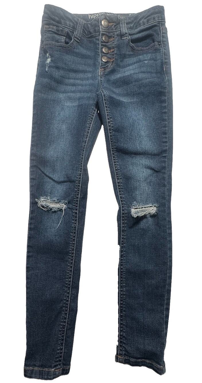 Hippie Girl High Rise Skinny Jeans Girls Size 7 Distressed Button Fly Stretch